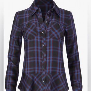 Cabi 3961 ladies Black Plaid Peplum Shirt size Small